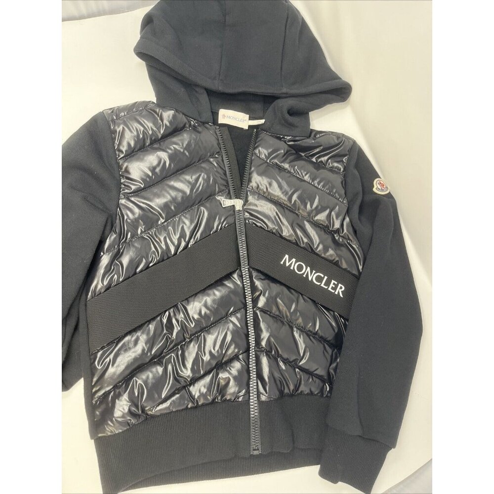 Moncler Kid's Quilted Down & Knit Hooded Black Cardigan Jacket Coat 10 NWT - Picture 5 of 10